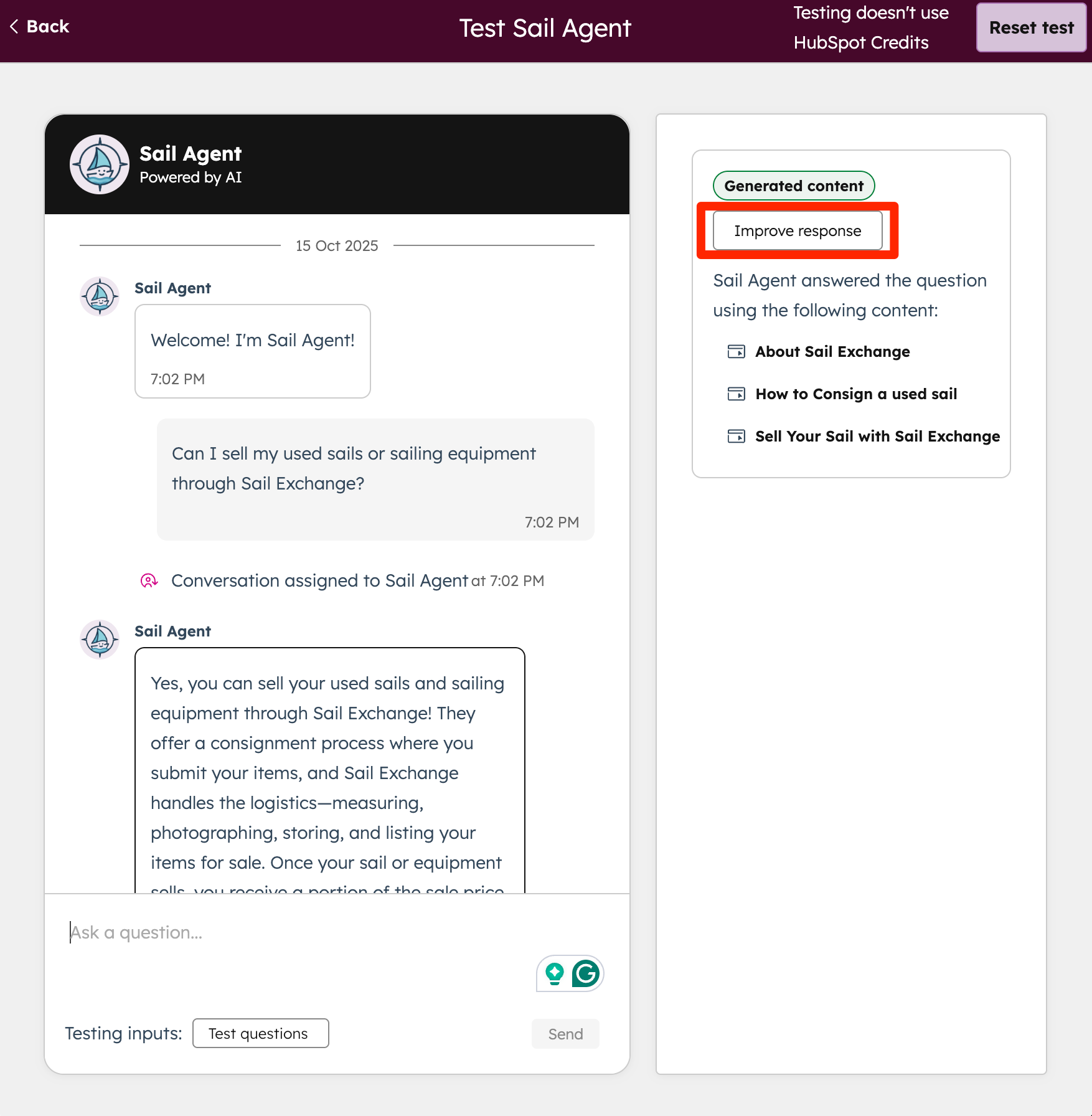 HubShots HubSpot and Customer Agent Tester Improve Answer