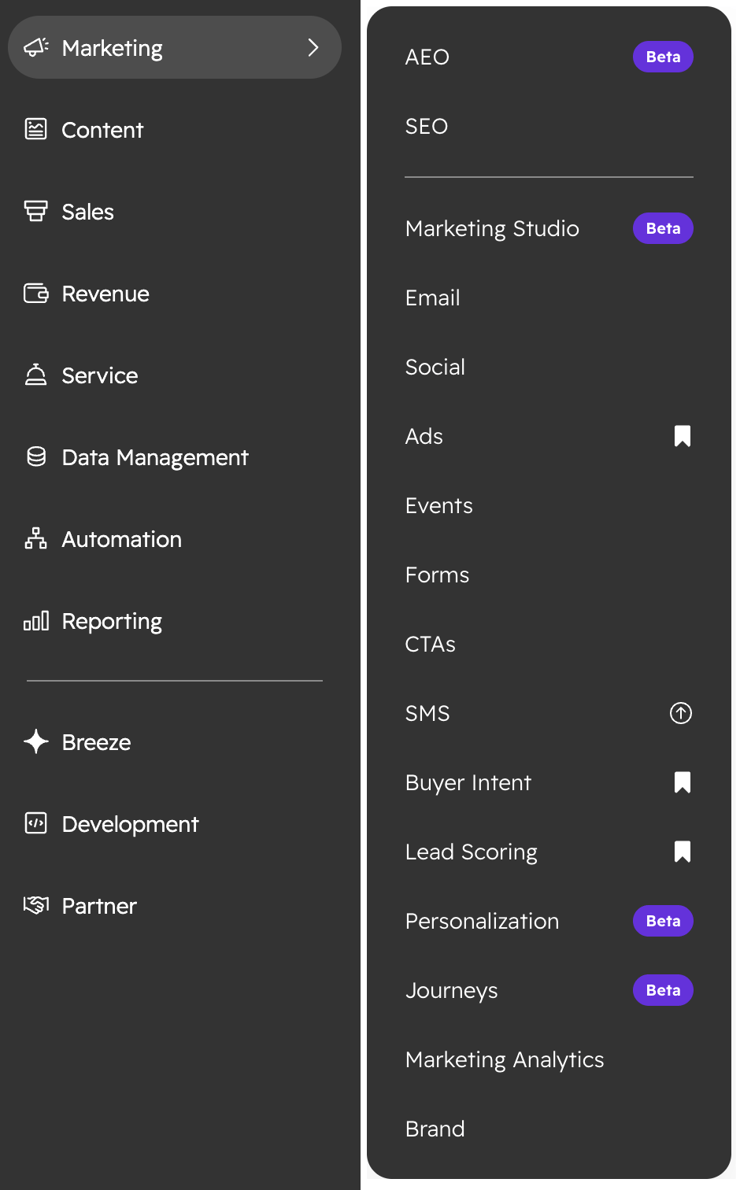 HubSpot Marketing Menu 1