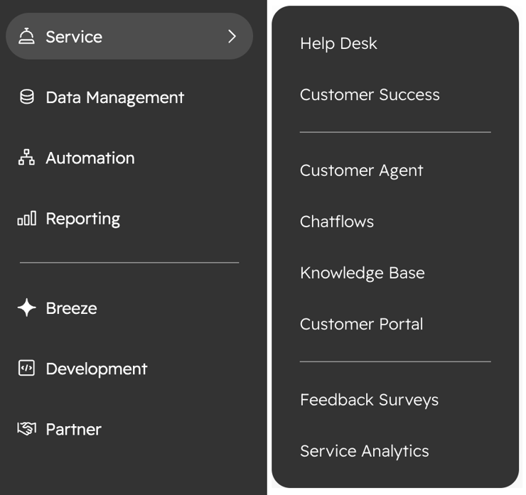 HubSpot service menu 1