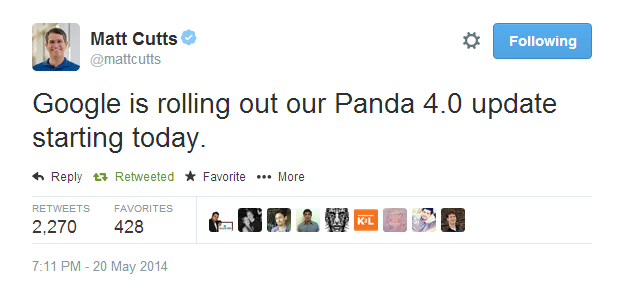 Panda 4.0 announced on Twitter
