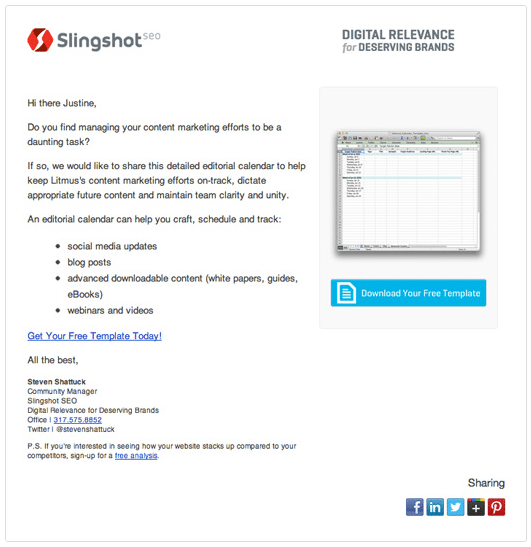 screenshot slingshot personalised email
