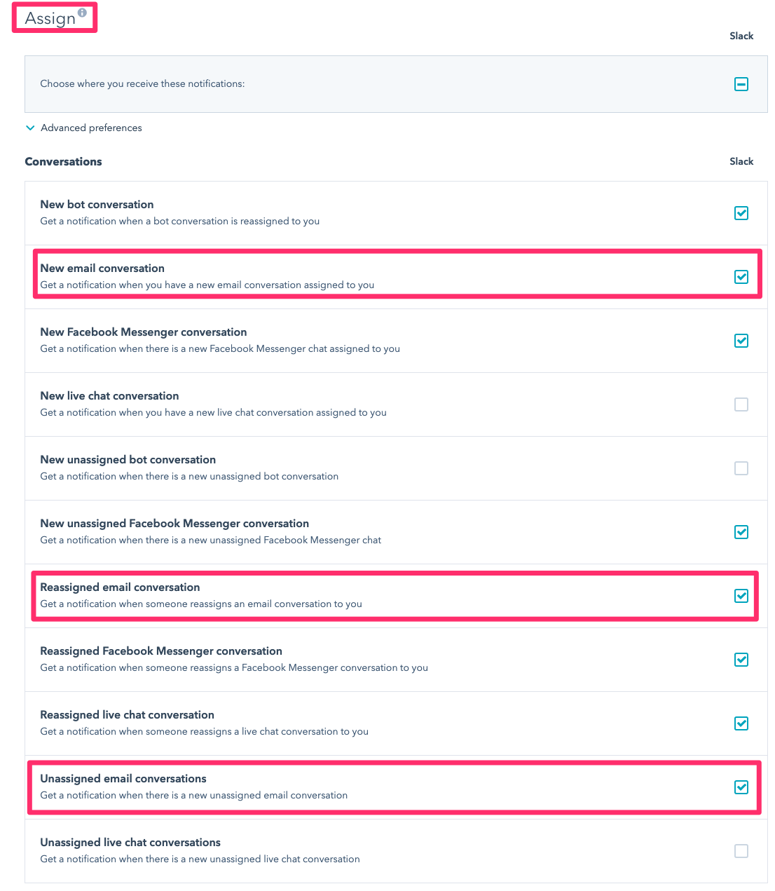 Slack notifications for Inbox Email Conversations