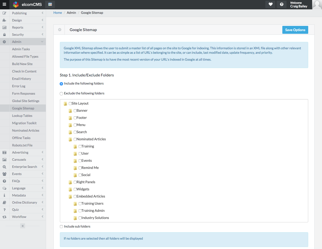 elcomCMS XML Sitemap settings