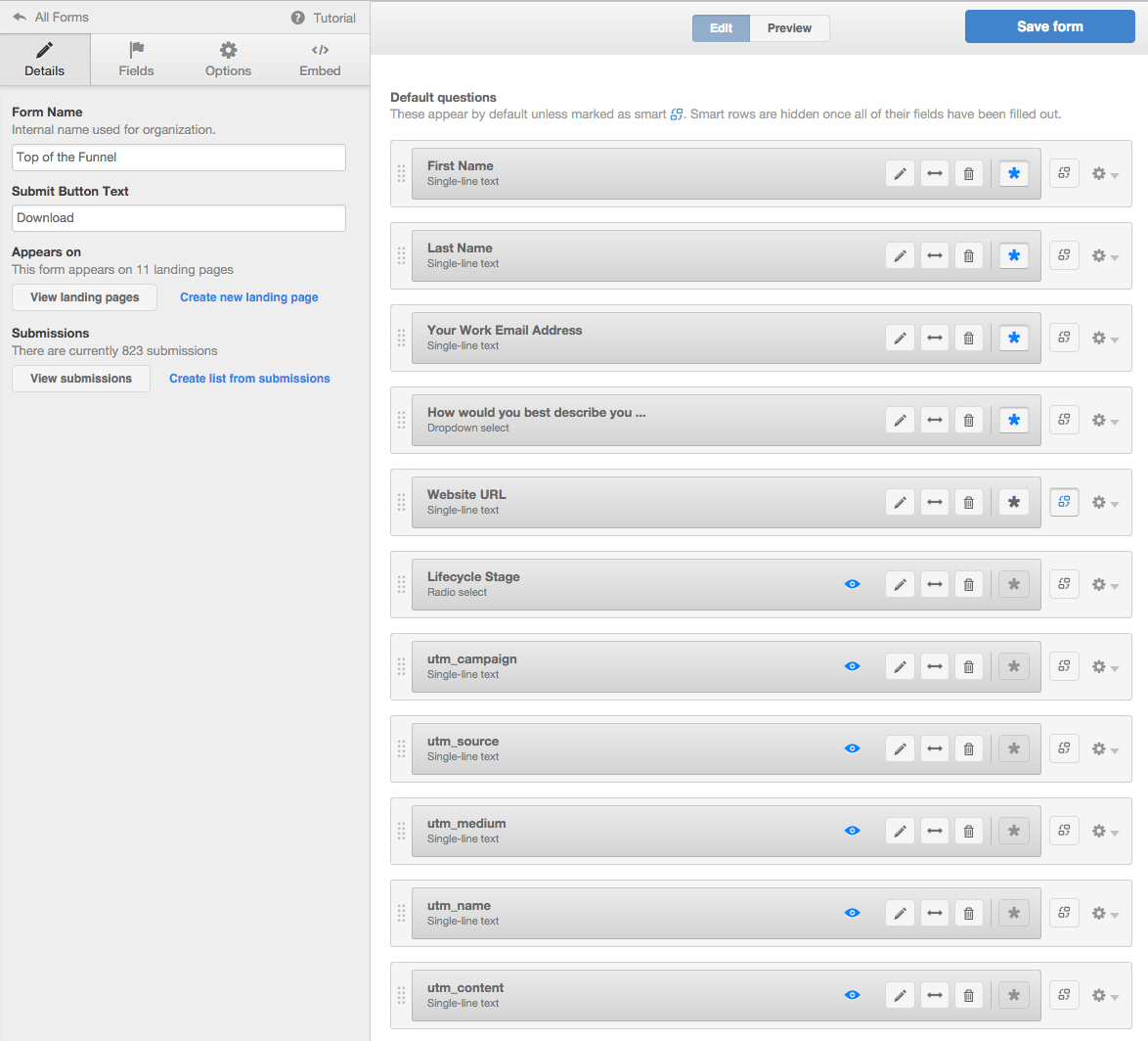 HubSpot form fields