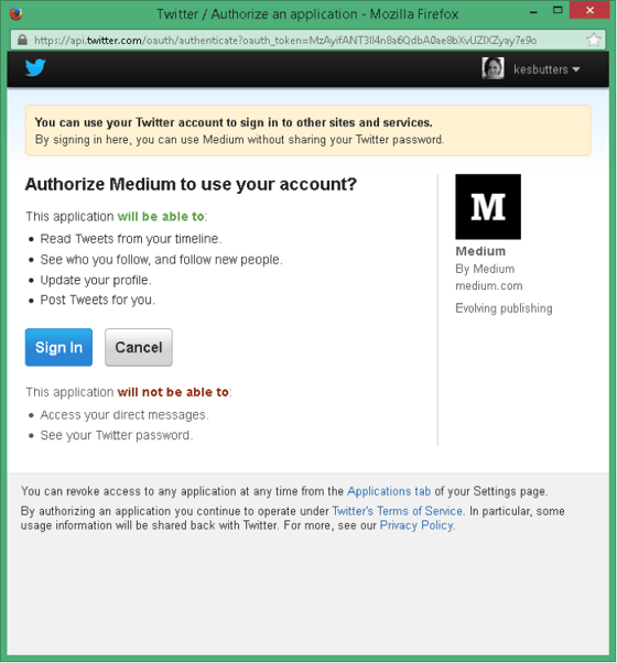 Authorizing with Medium via Twitter