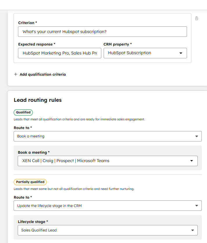 Hubspot customer agent lead qualification criteria and lead routing rules
