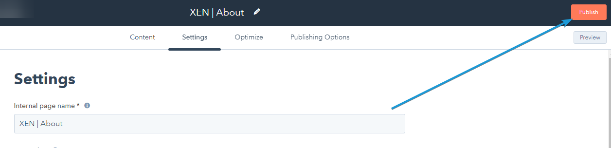 Publish page in HubSpot