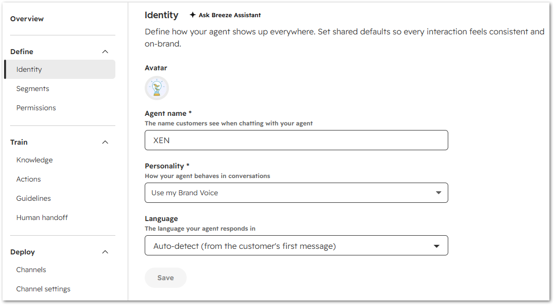 Hubspot customer agent identity