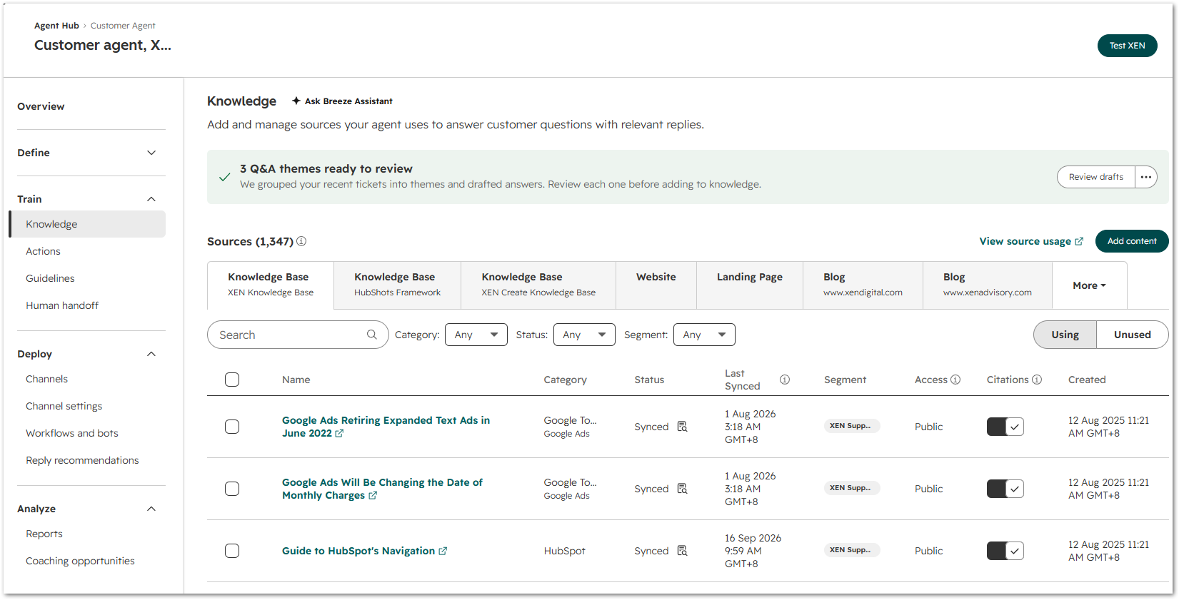 Customer Agent knowledge source