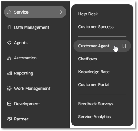 Hubspot customer agent navigation menu