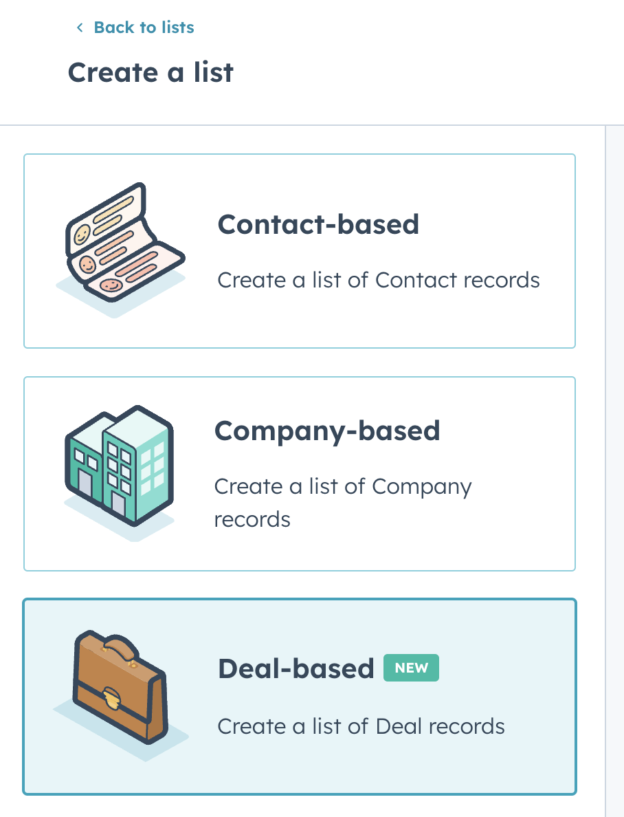 Deal based lists