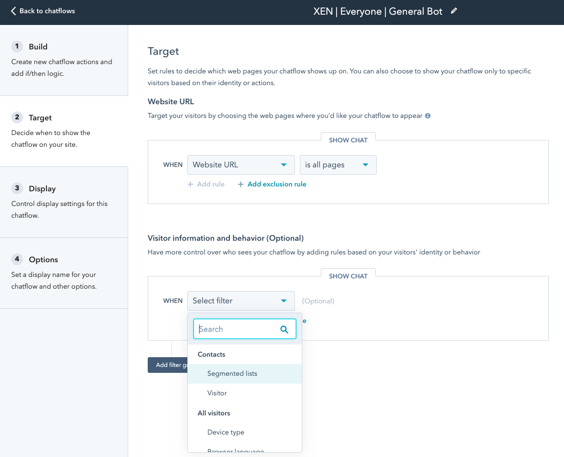 hubspot chatflow targeting