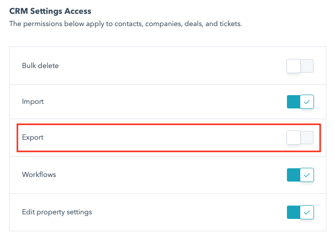 hubspot contact export settings