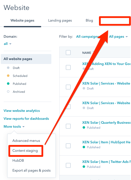 hubspot content staging