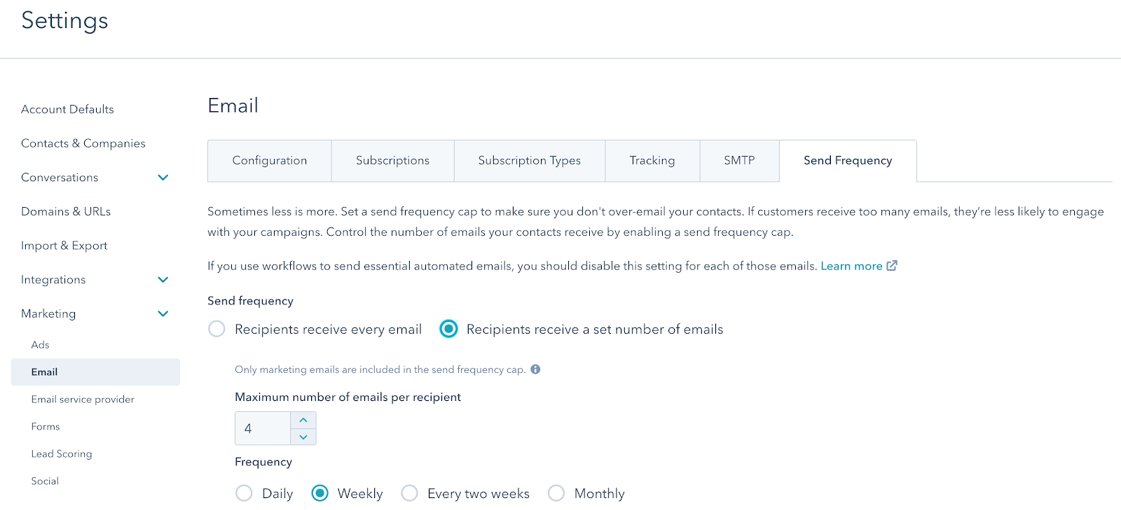 hubspot enterprise email send frequency
