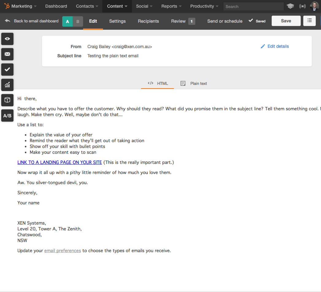 hubspot plain email