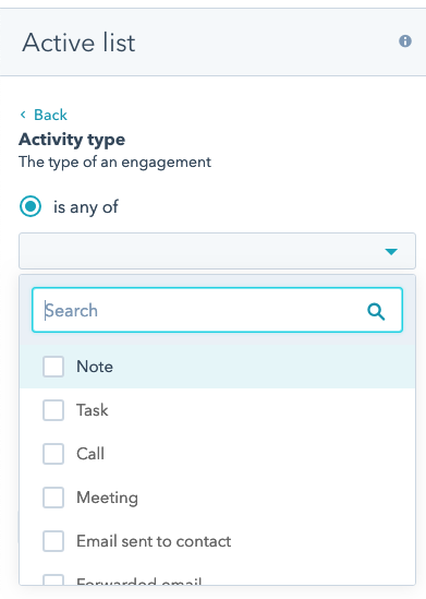 hubspot smart list activity criteria