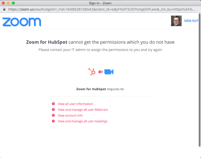 hubspot zoom connection error