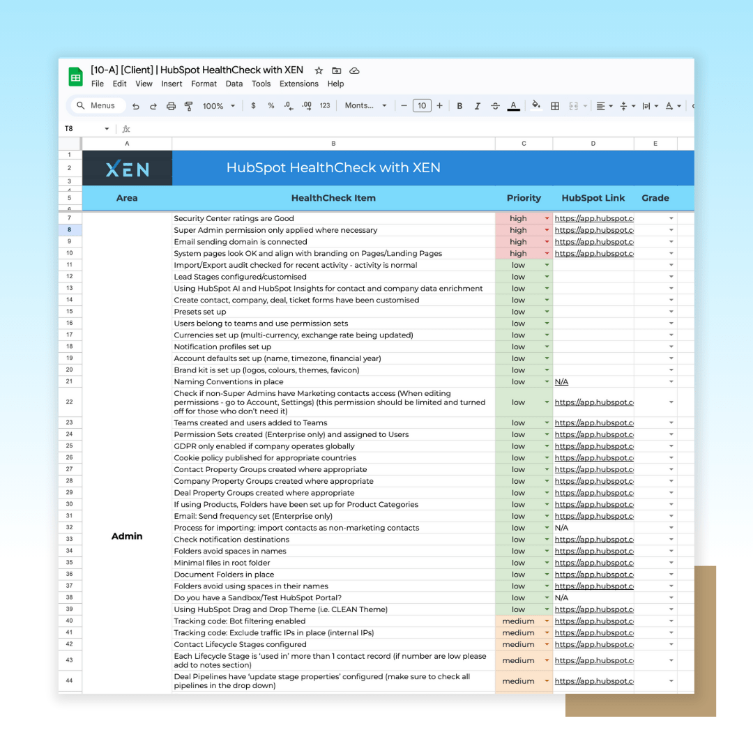 HubSpot HealthCheck Spreadsheet